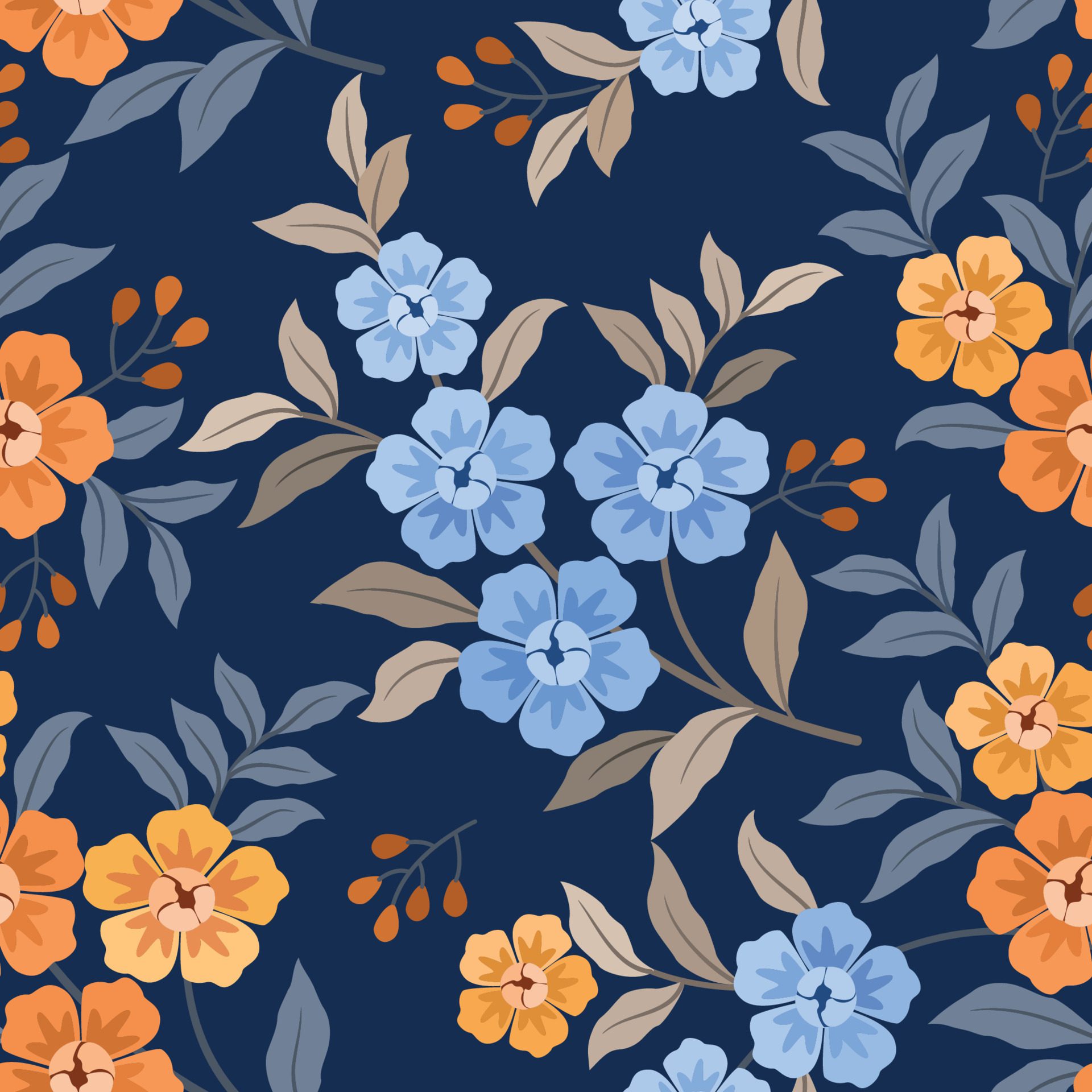 Colorful hand draw flowers seamless pattern Free Vector