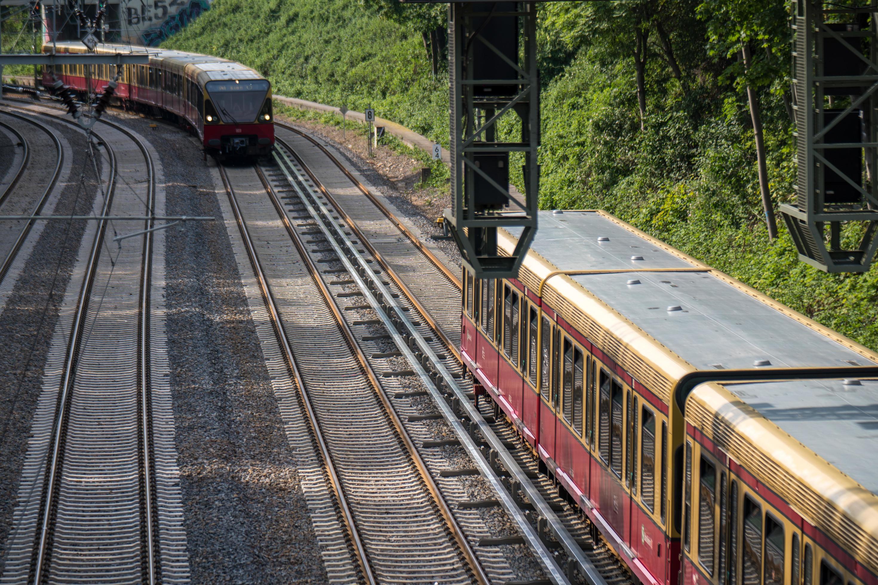 Berlin, Germany, May 24, 2019 – S Bahn train passing Stock Free