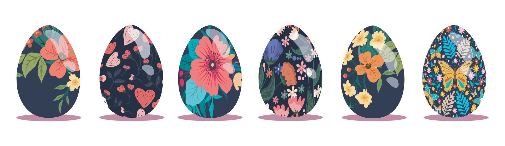 Vector Happy Easter eggs Decorative set of bright Easter eggs Easter eggs with floral ornament pattern Free Vector