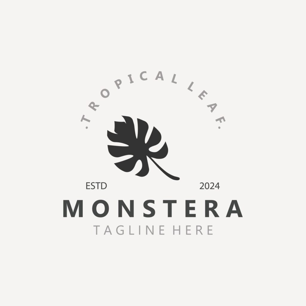 Monstera deliciosa leaf nature logo design, flat plant icon design illustration template Stock Free