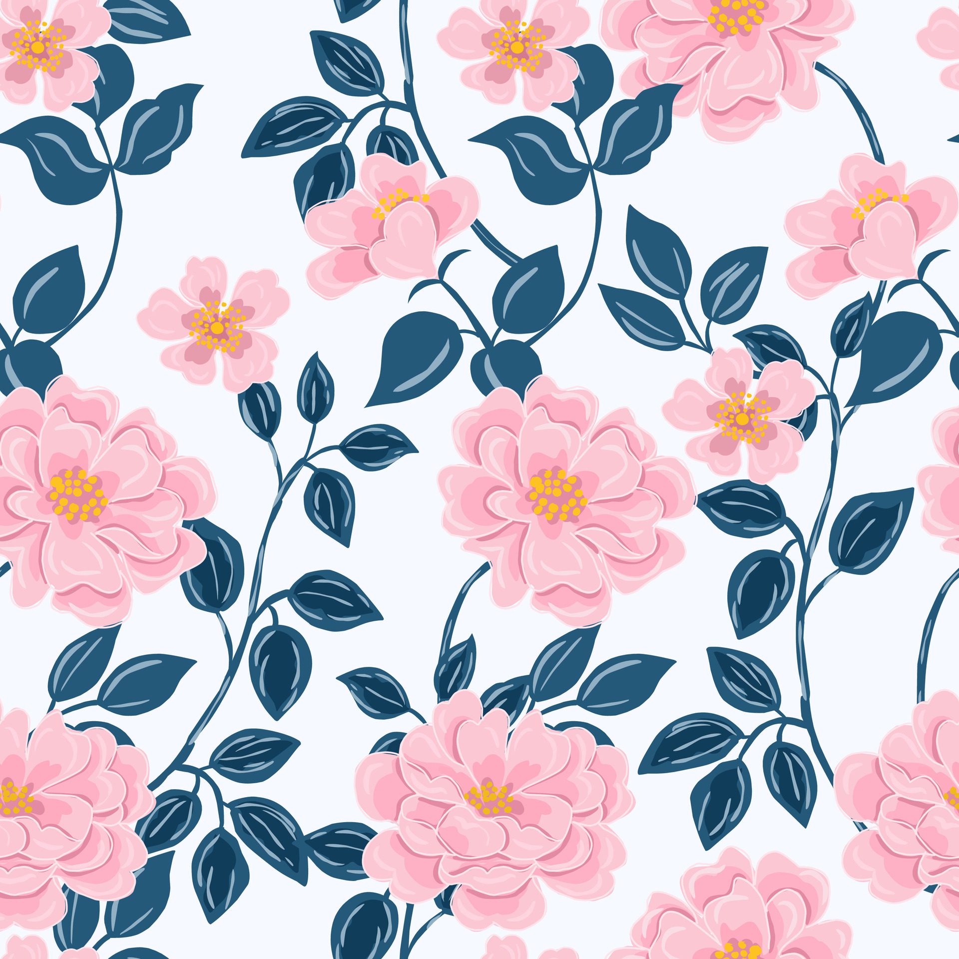 Pink Rose Hand Drawn Flower Seamless Pattern Free Vector