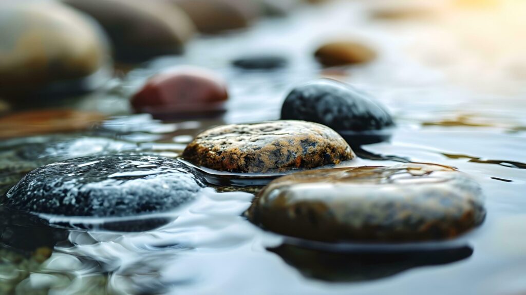 Smooth River Stones Partially Submerged in Water Free Photo