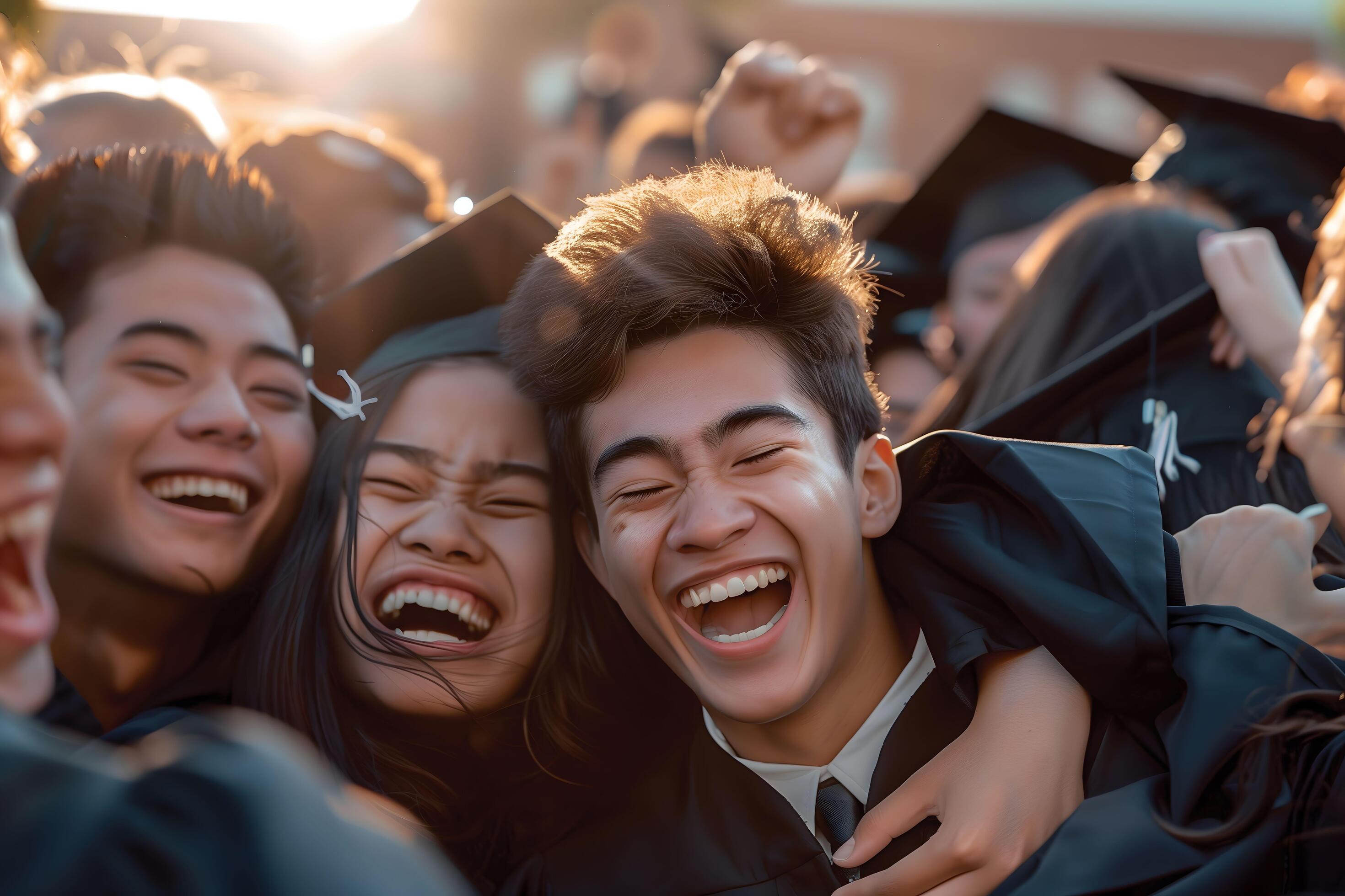 A group of Asian students in graduation gowns celebrating graduation Education Success Stock Free