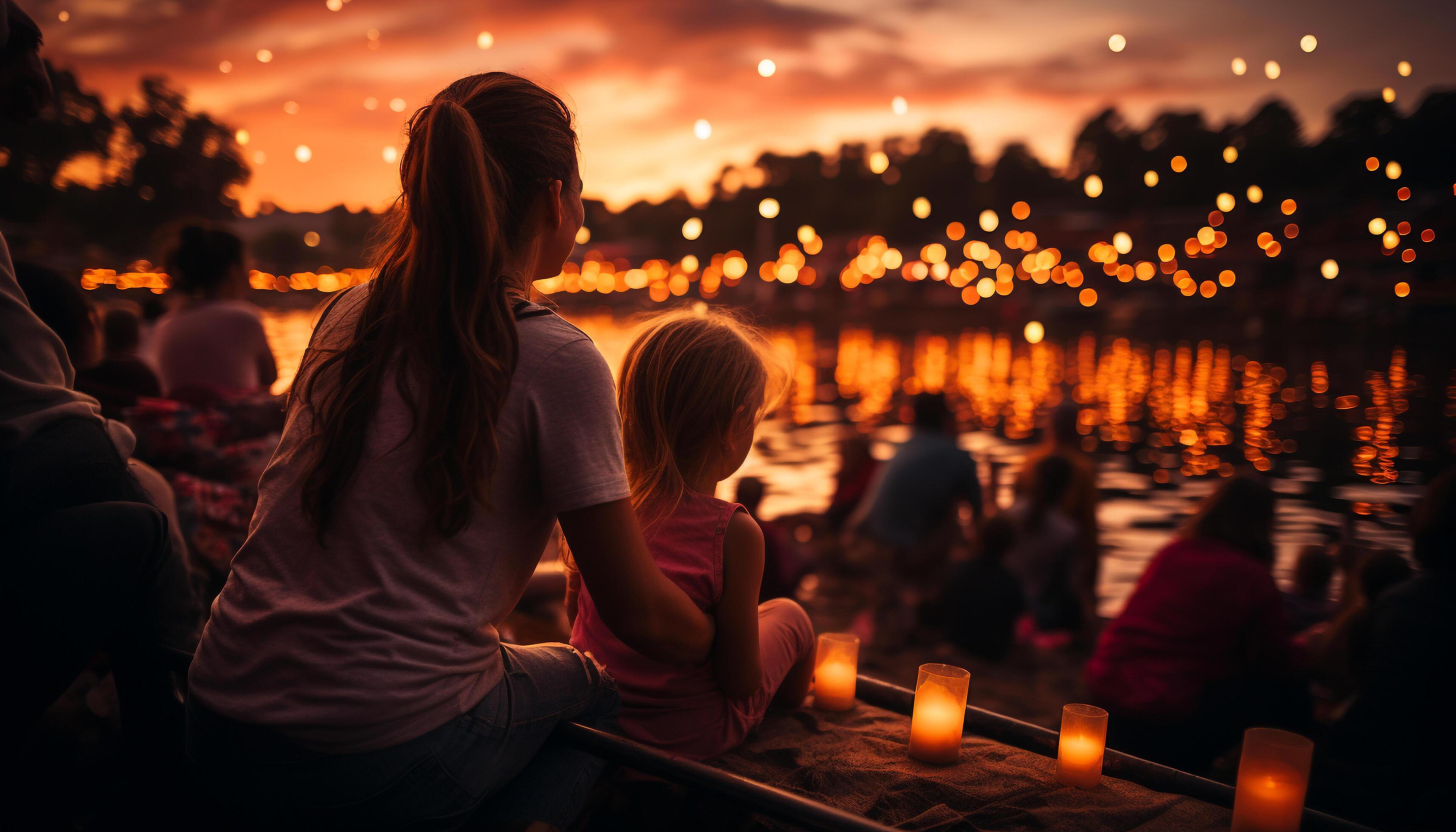 AI generated Family sitting outdoors, enjoying nature, celebrating summer, and having fun generated by AI Stock Free