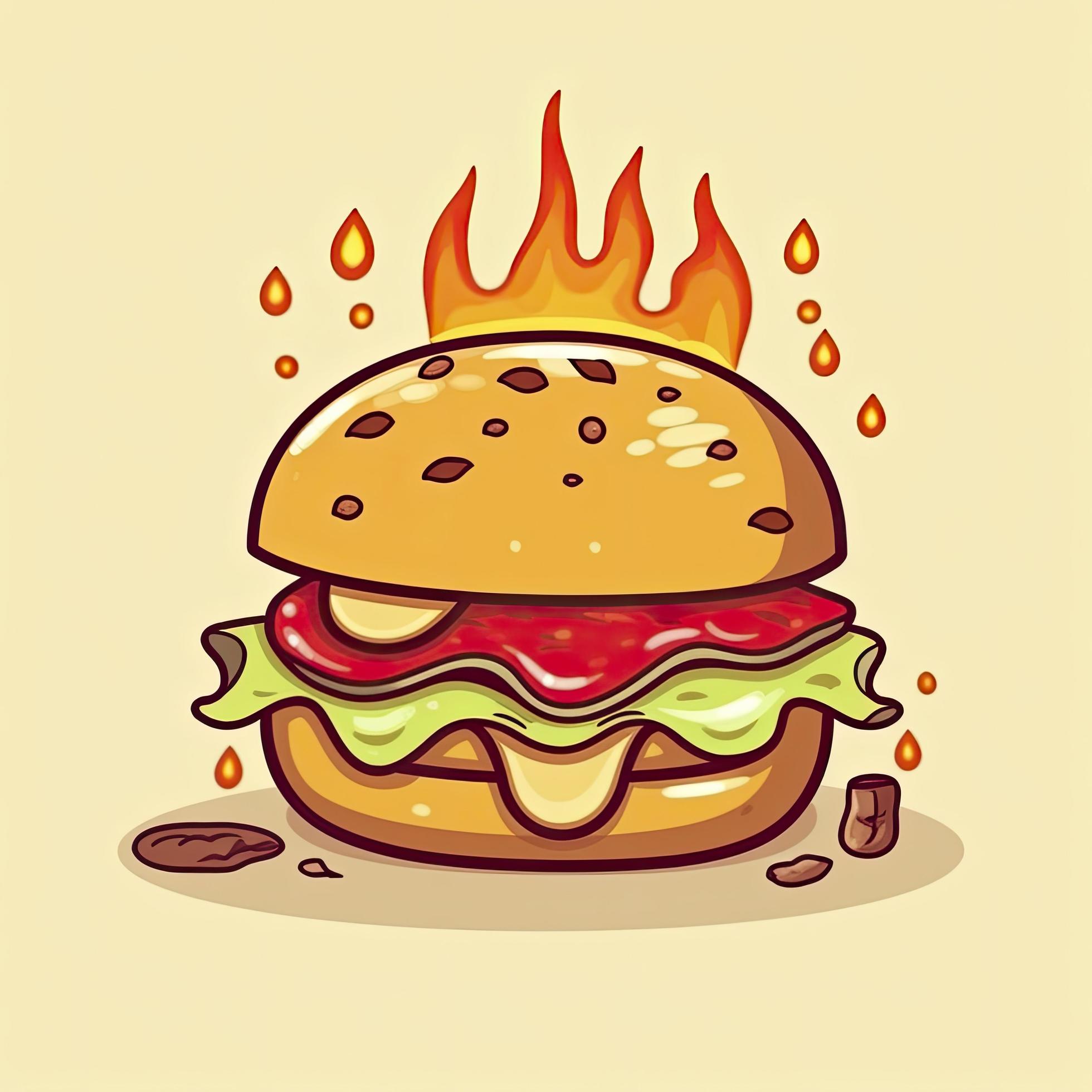 Burger cheese with fire cartoon vector icon illustration. food object icon concept isolated, generat ai Stock Free