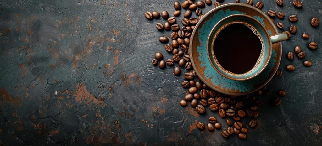 A Cup of Coffee With Coffee Beans on a Dark Background Stock Free