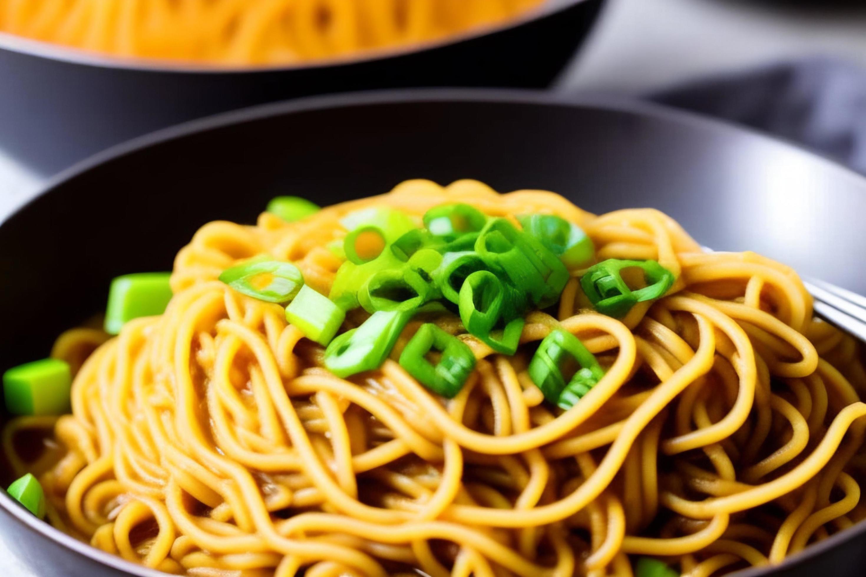 Delicious noodles. Fast food meal with appetizing pasta and chopsticks. Stock Free