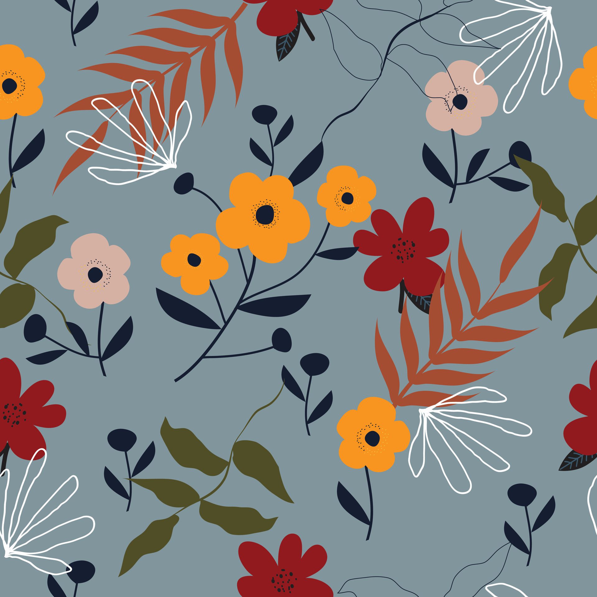 Cute hand drawn vintage floral pattern seamless background Free Vector