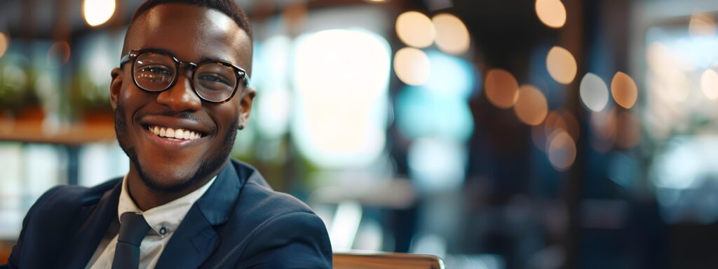 Confident Young African American Business Executive Smiling in Office Environment Stock Free