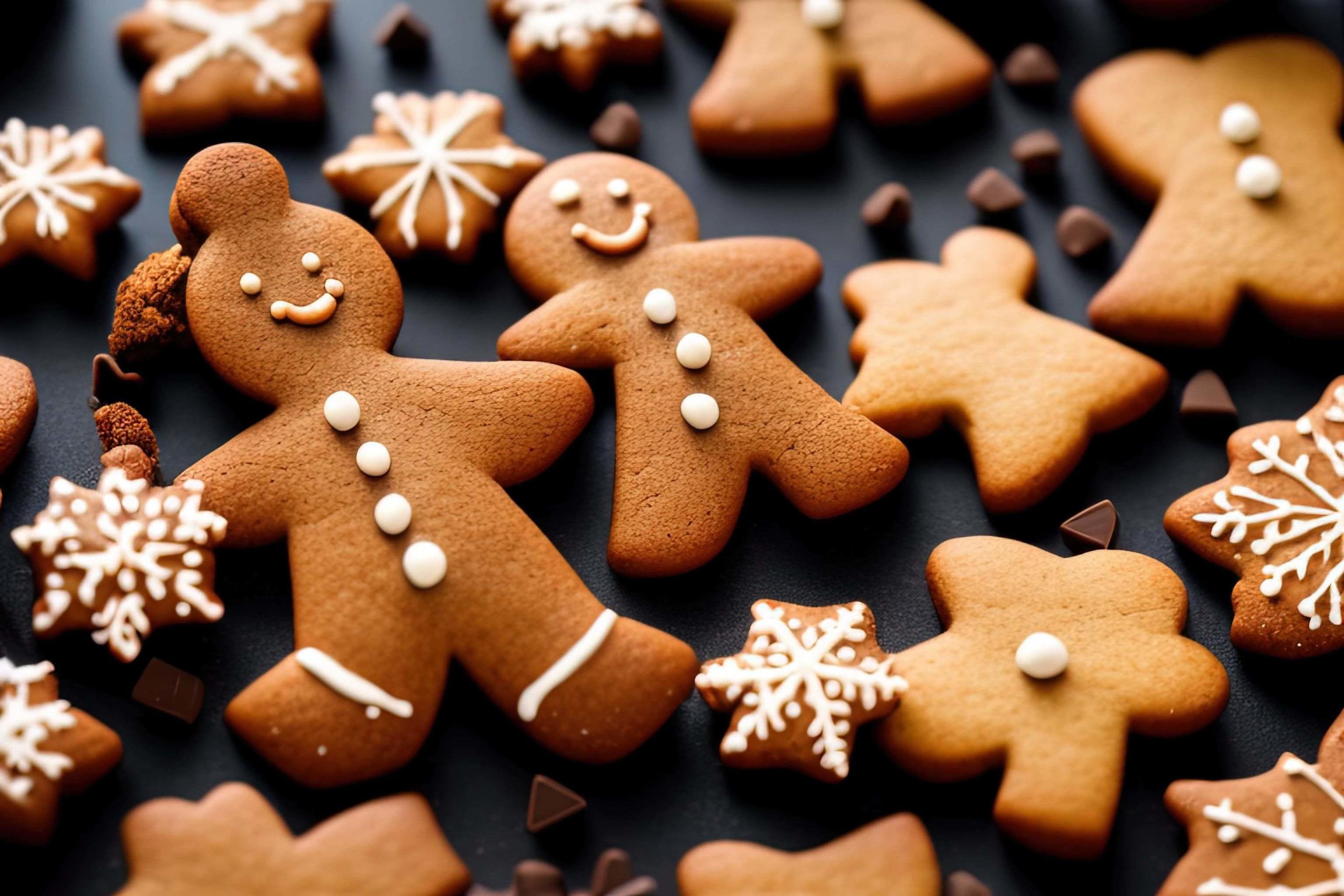 professional food photography of a Three gingerbread man cookies fall Stock Free