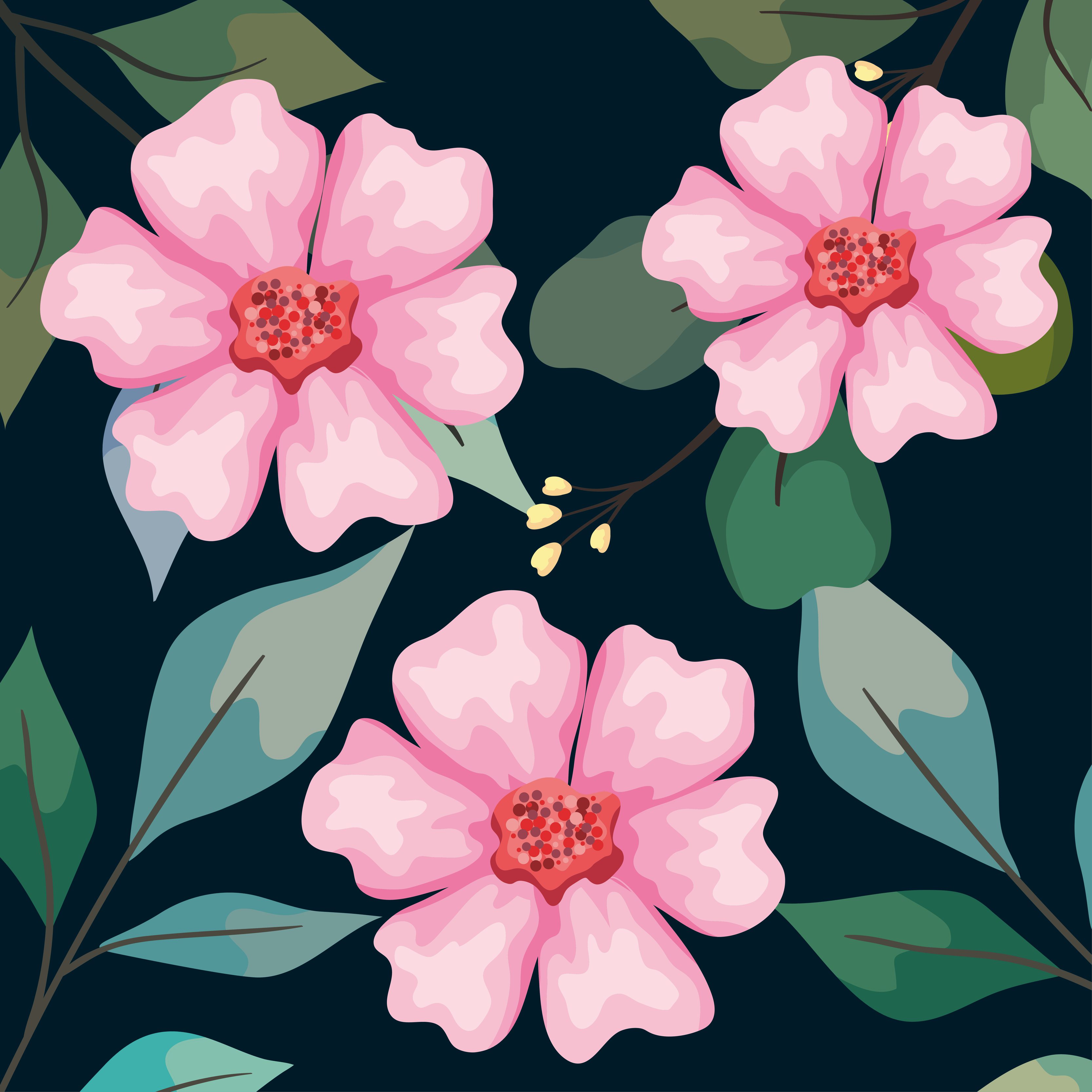 pink flowers garden pattern Free Vector