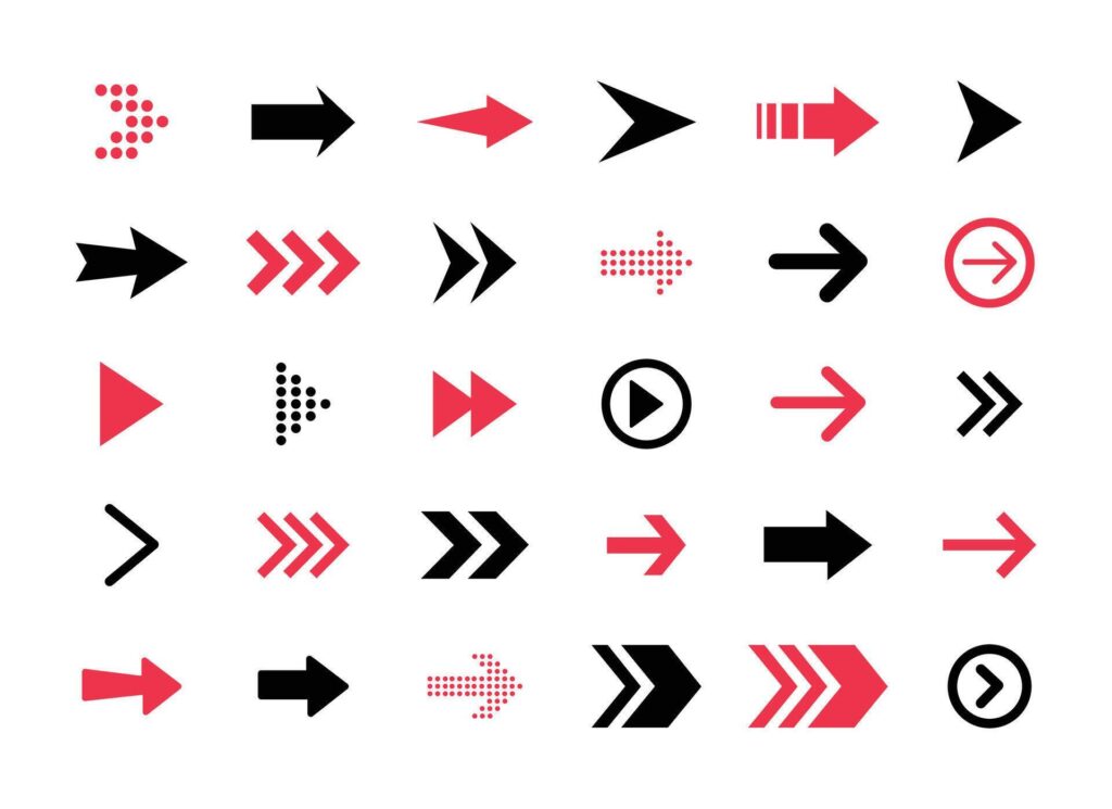 Arrow icons. Simple cursors, pointers and direction buttons vector illustration. Stock Free