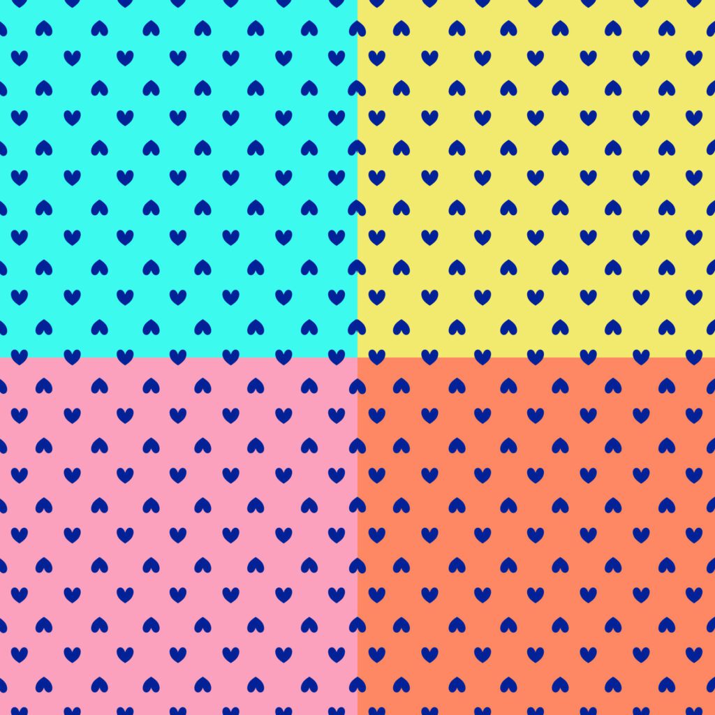 Set of yellow, blue, pink and orange hearts background. Free Vector and Free SVG