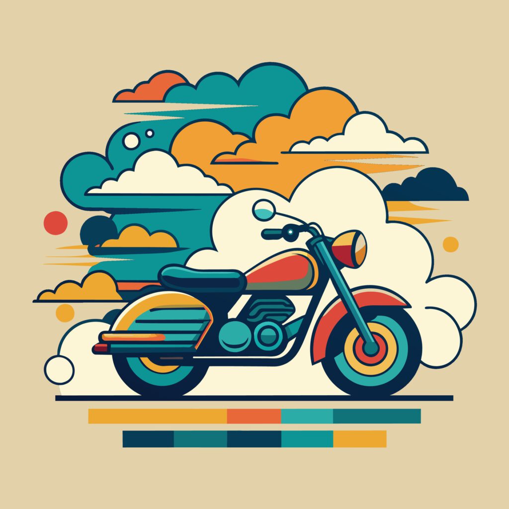 Vintage motorcycle on a background of stripes. Vector illustration in retro style. Free Vector