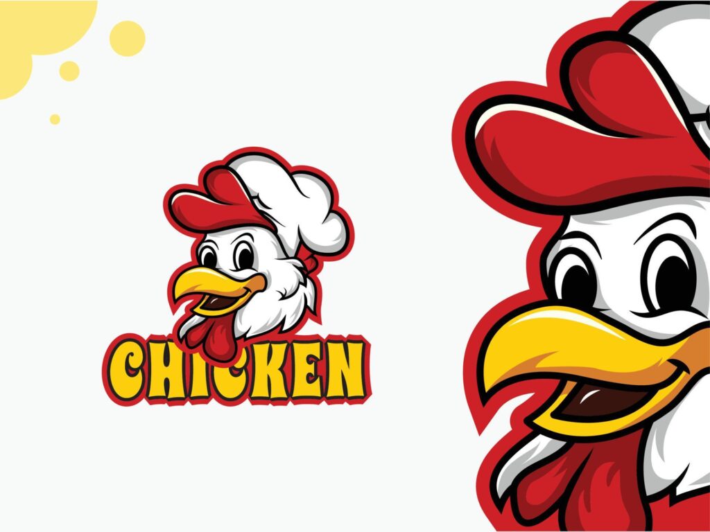 Happy cute chicken chef with hat mascot logo design Stock Free