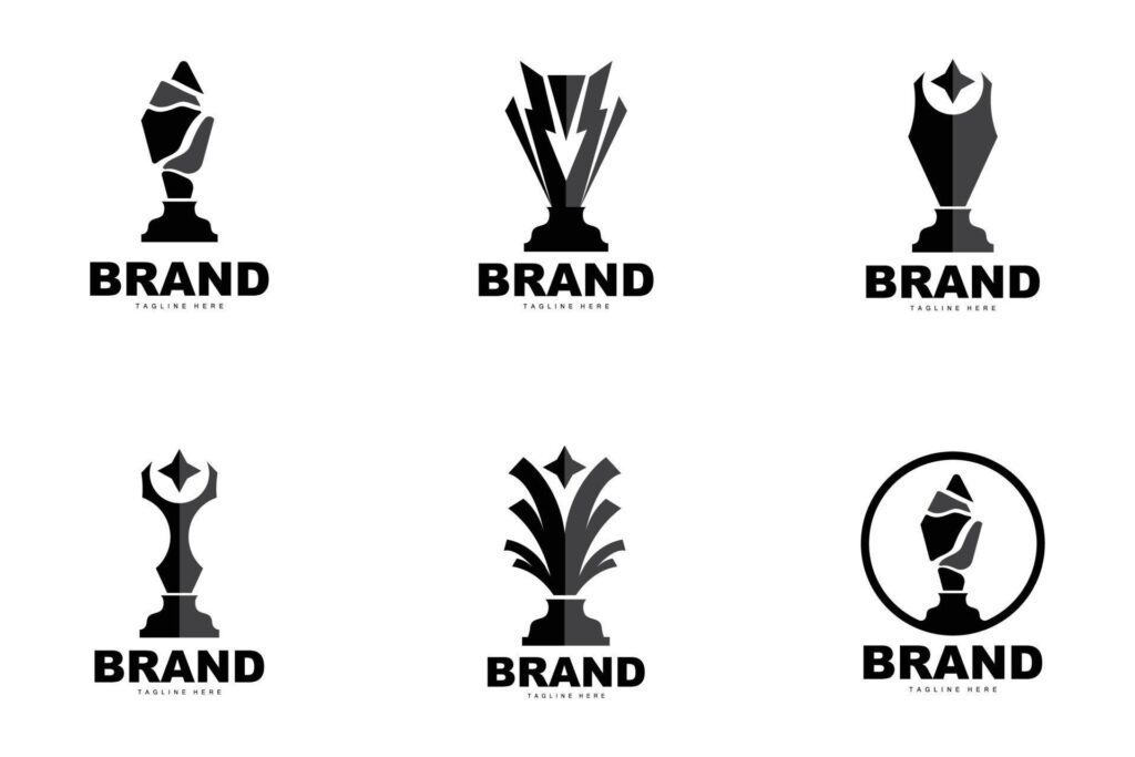 Trophy Logo Design, Award Winner Championship Trophy Vector, Success Brand Stock Free