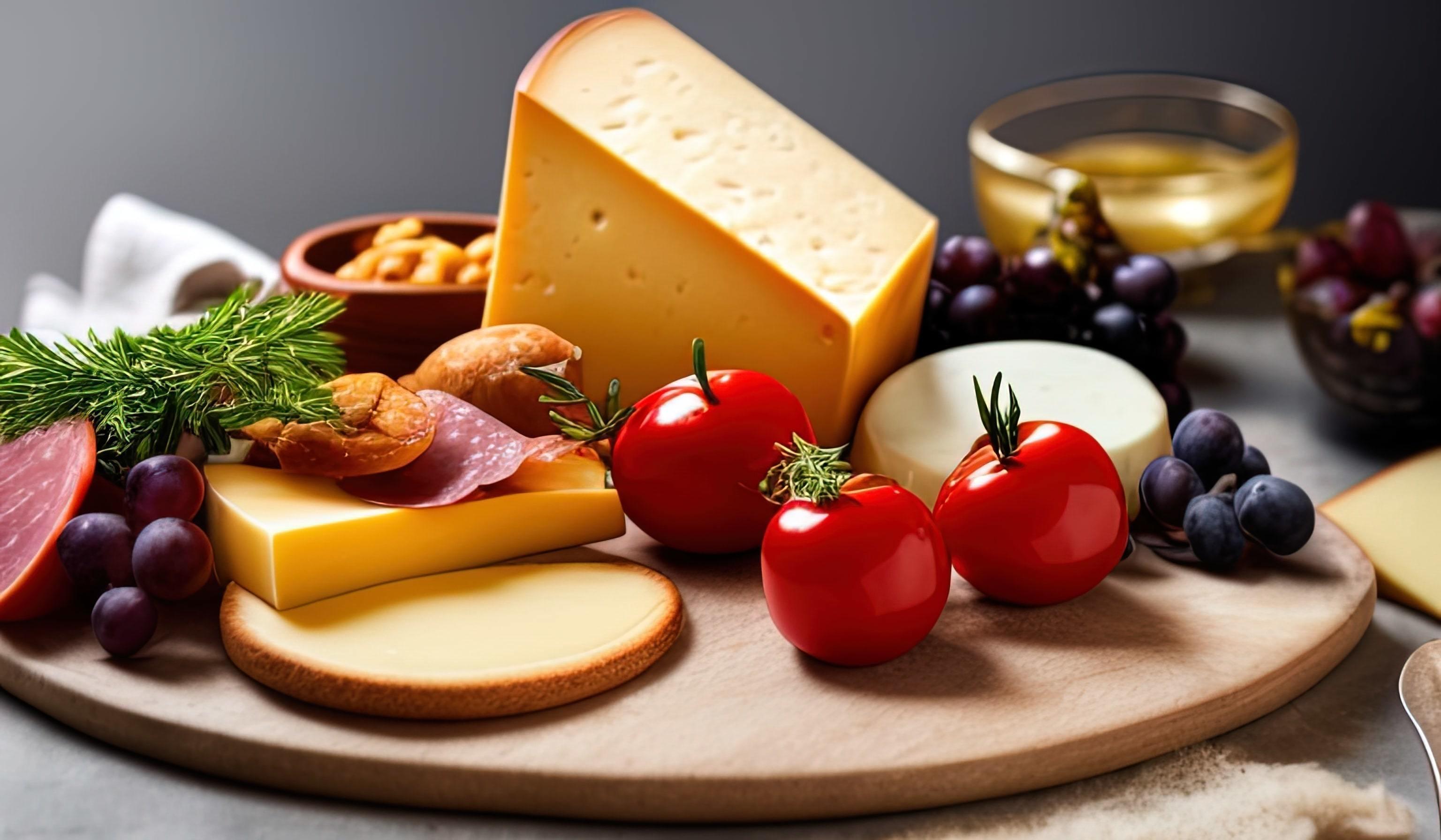 rofessional food photography close up of a Cheese and charcuterie board sitting on top of a table Stock Free