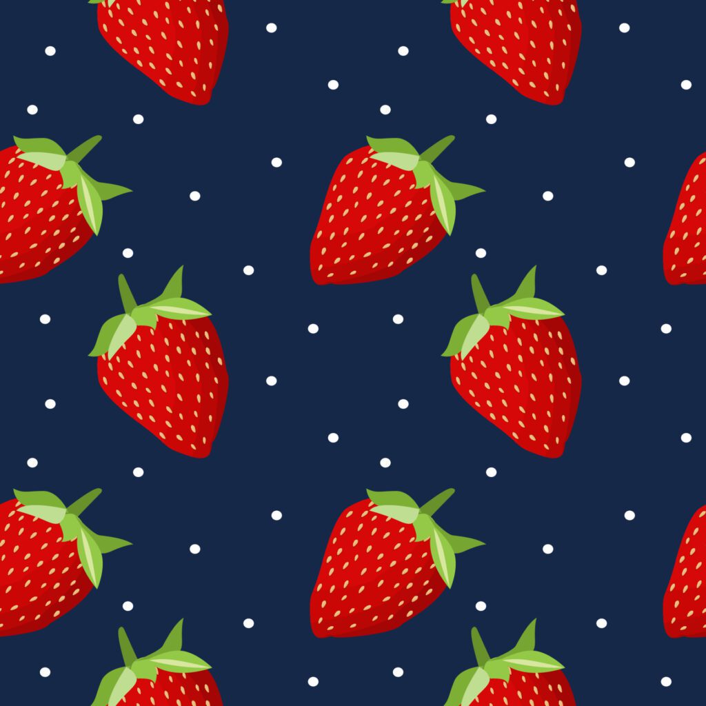 Cute strawberry cartoon seamless pattern vector Background design for kids, decorating, wallpaper, wrapping paper, fabric, backdrop Free Vector and Free SVG