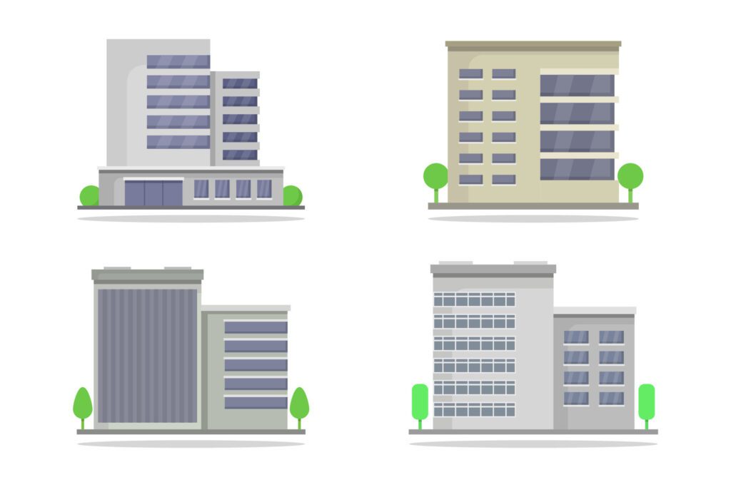 Office buildings illustrated on white background Free Vector