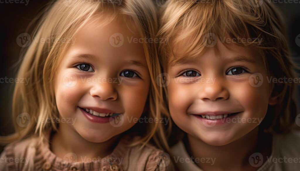 Cheerful girls and boys looking at camera, playful and affectionate generated by AI Pro Photo