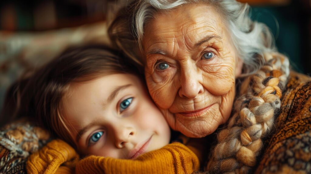 Caucasian elderly senior paternal grandmother and granddaughter teenage is relaxing and smiling at home together. AI-Generated Free Photo