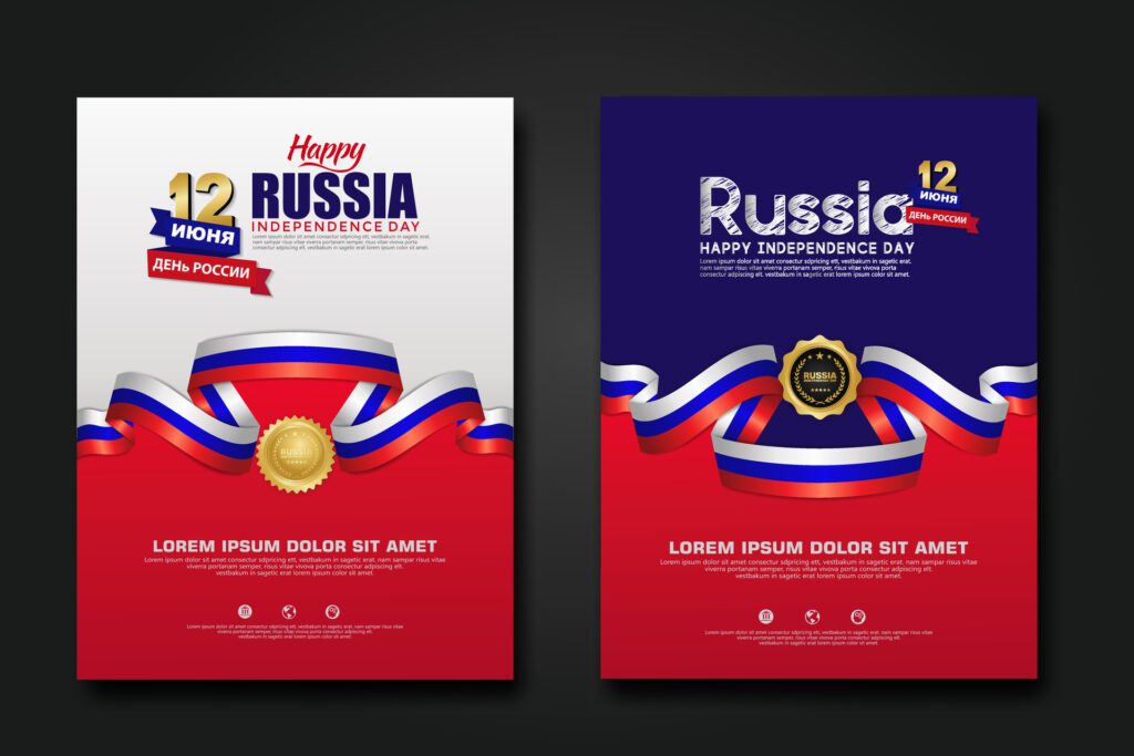 Set poster design Russia happy Independence Day background template Free Vector