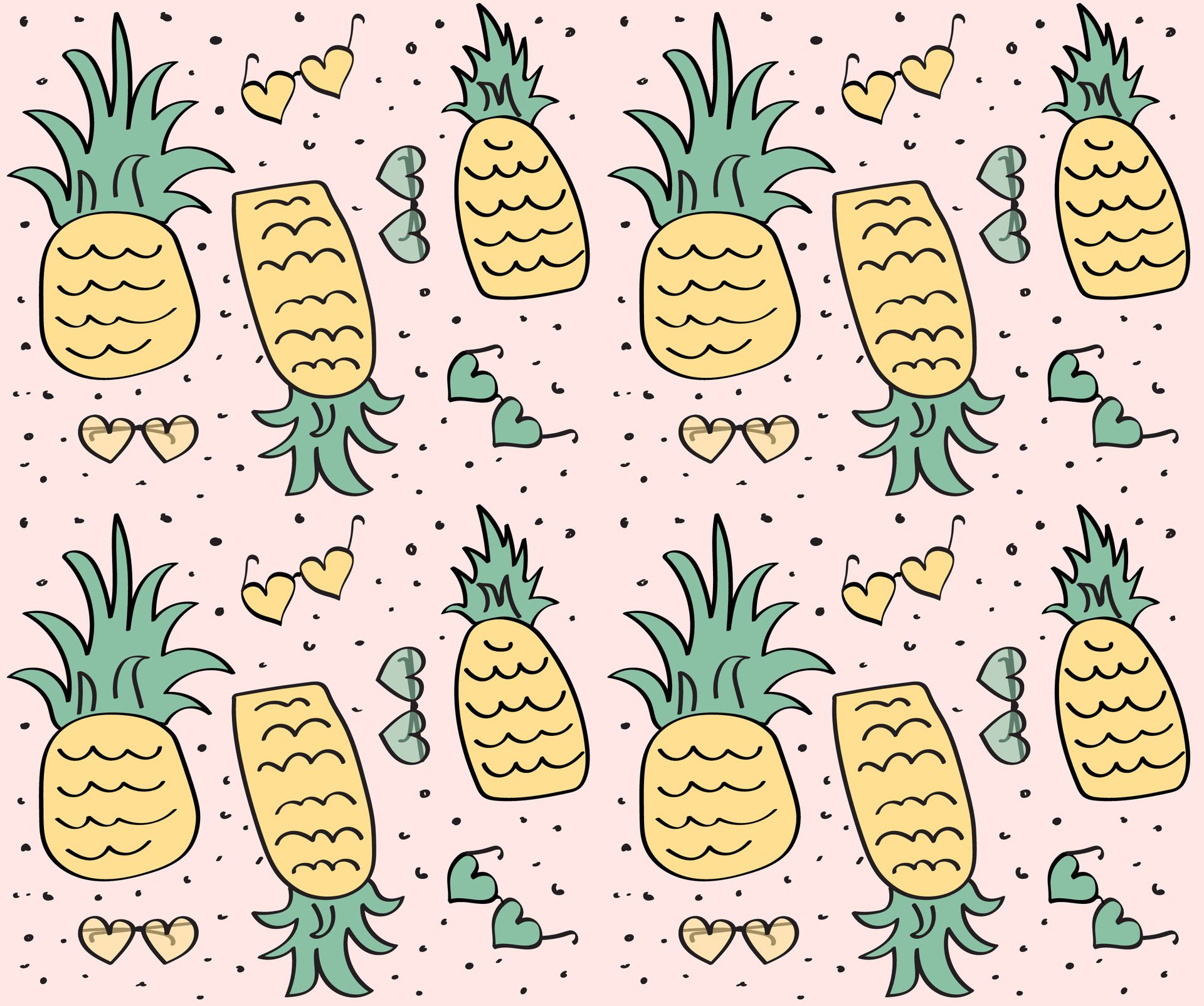 Cute kids’ pineapple seamless pattern with heart-shaped sunglasses. Free Vector