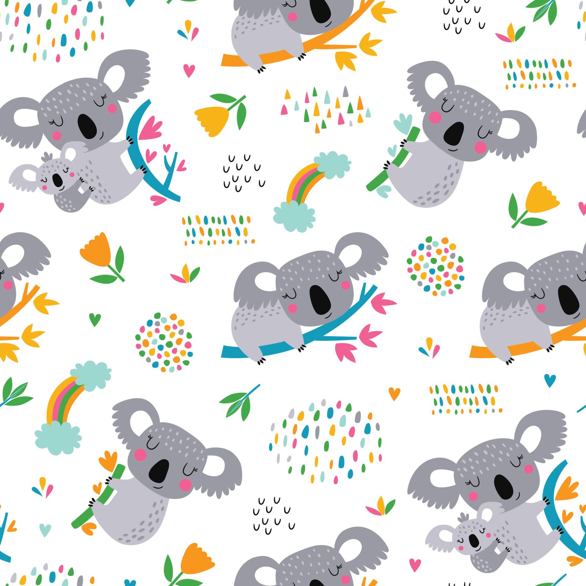 Vector seamless pattern with cute koala. Free Vector