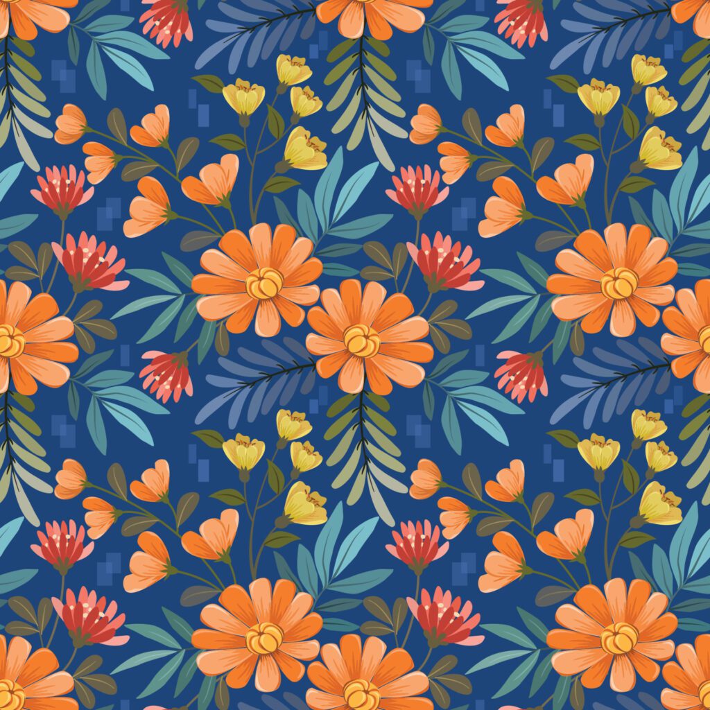 Colorful hand draw flowers seamless pattern. Free Vector