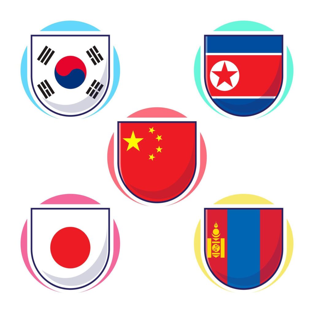 Cute cartoon illustration of East Asian countries flag icon mascot collection Stock Free