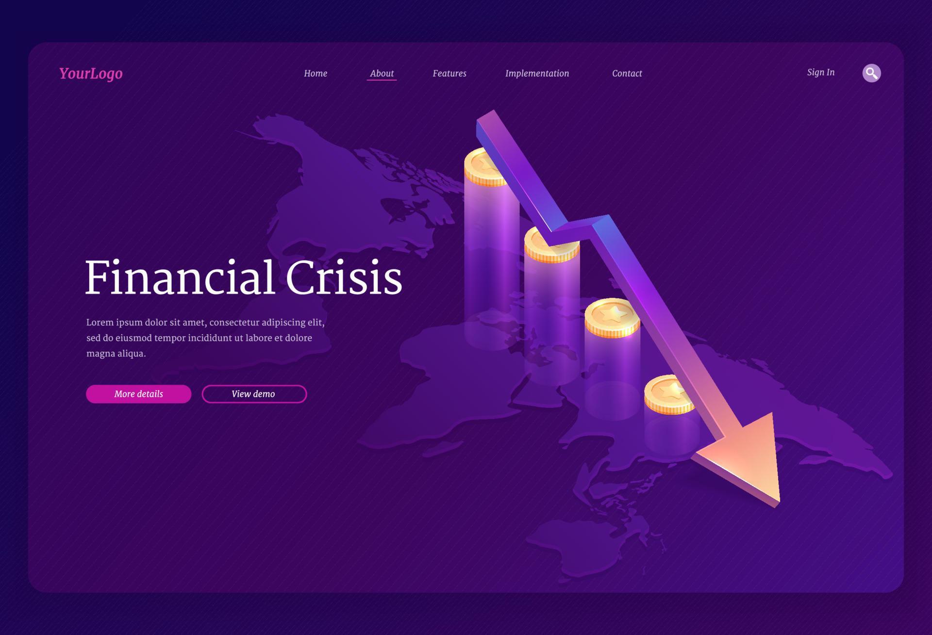 Financial crisis isometric landing, decline arrow Stock Free