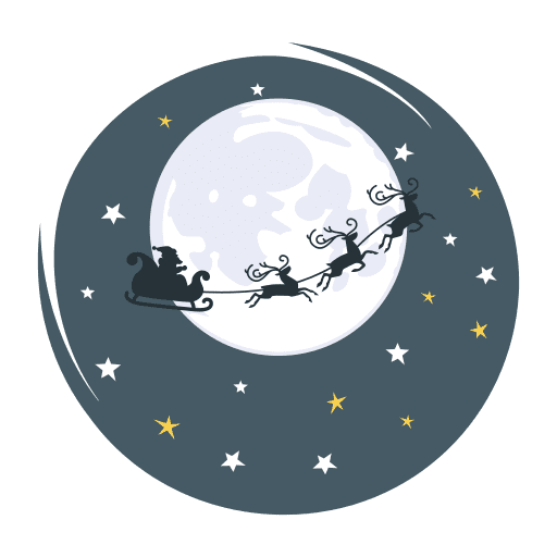 Reindeer, sleigh, midnight illustration