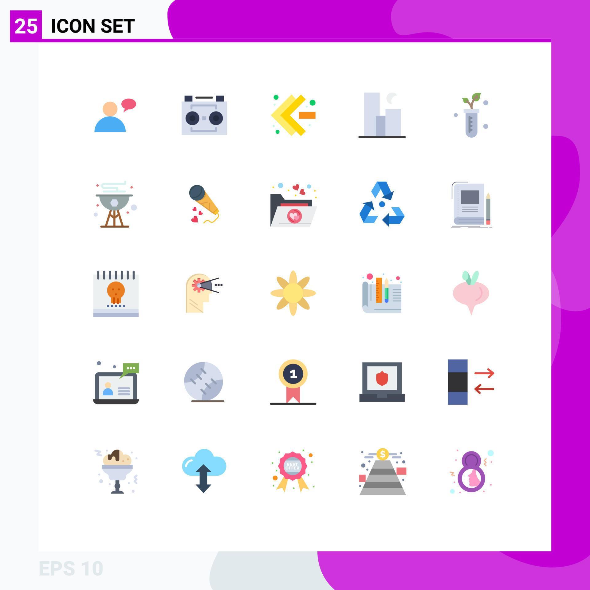 Universal Icon Symbols Group of 25 Modern Flat Colors of plant skyline arrows night landscape Editable Vector Design Elements Stock Free