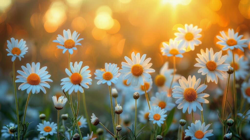 Field of Daisies With Sun Background Stock Free