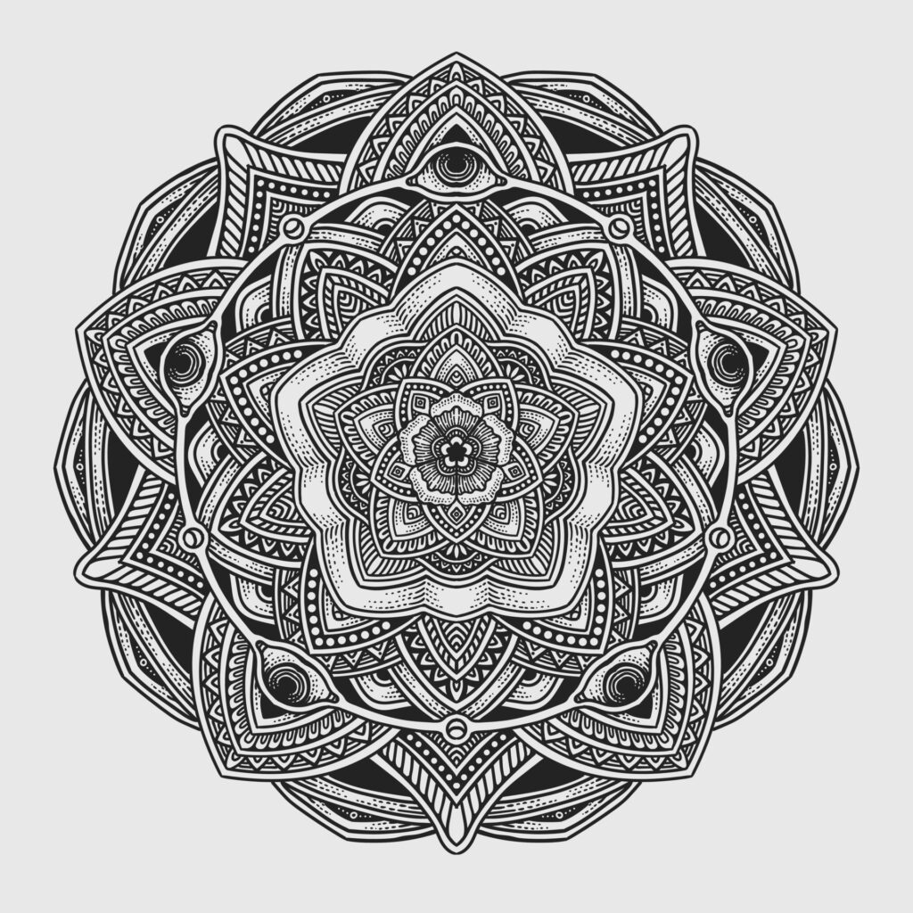 Beautiful floral pattern mandala art isolated on a black background – Eps 10 Free Vector