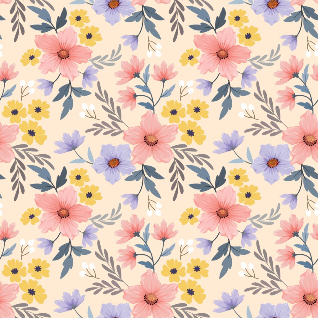 Colorful hand draw flowers seamless pattern. Free Vector