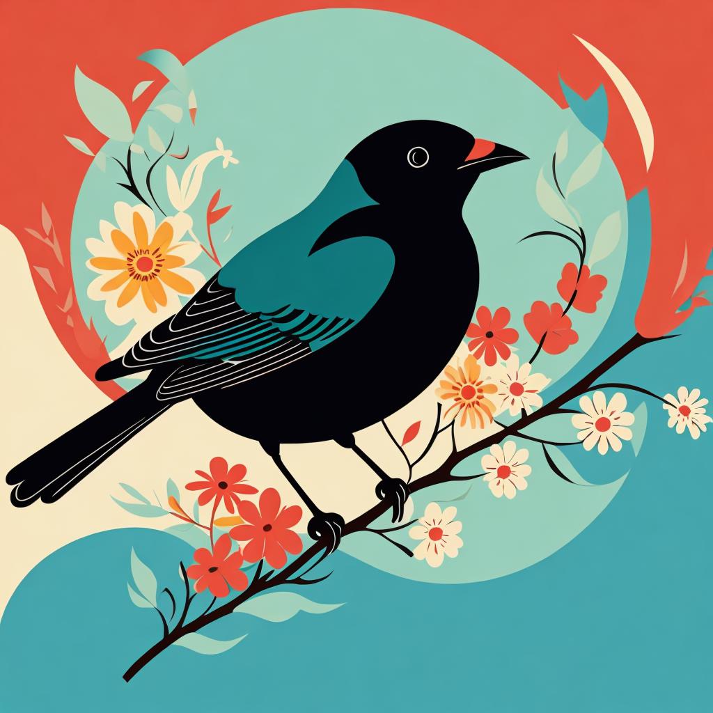 Pájaro entre flores Minimalism,digital by @ai_generated