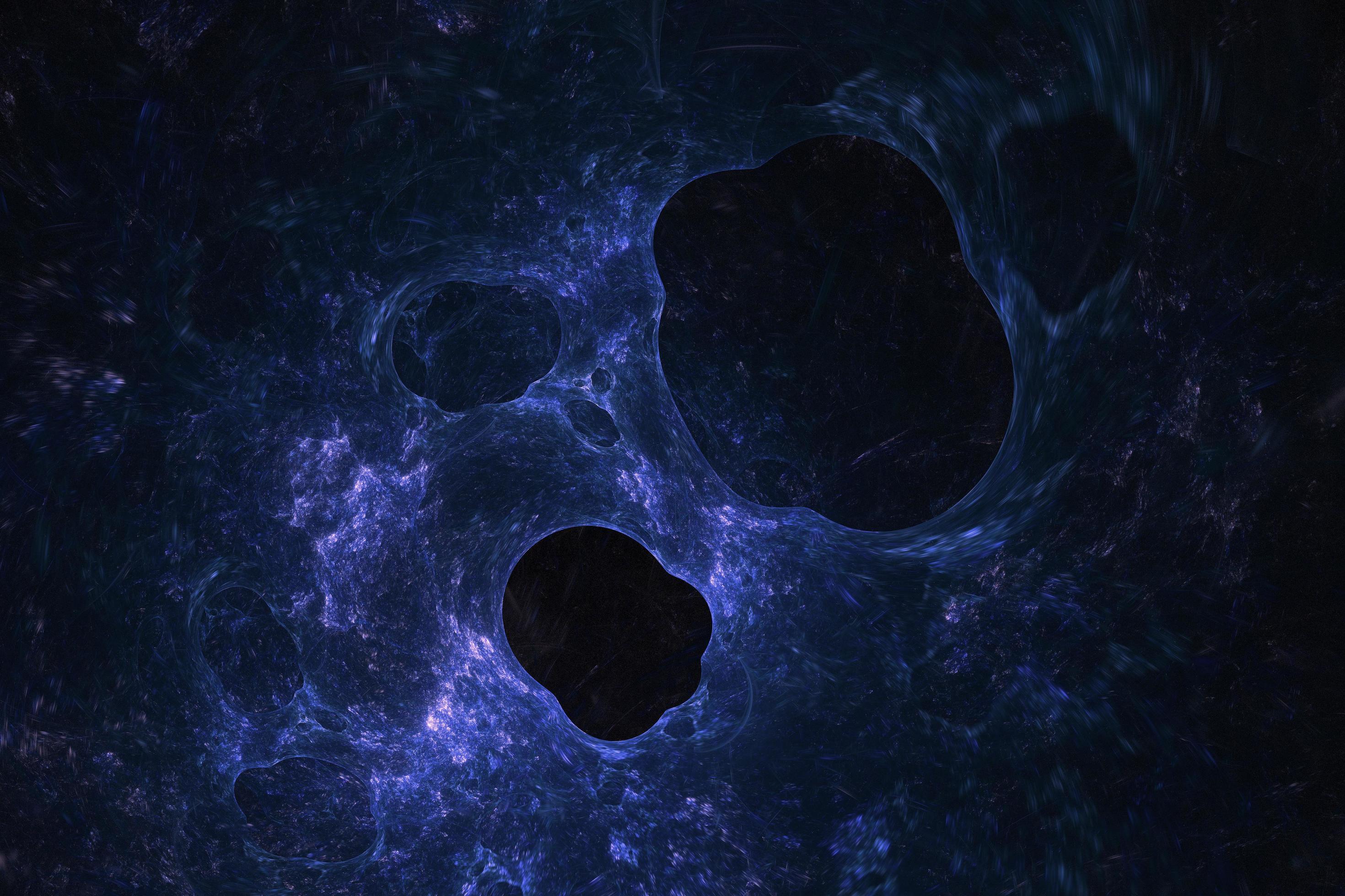 Blue dark holes 3d illustration in the technology and futuristic style. Modern science graphic background visualization Stock Free