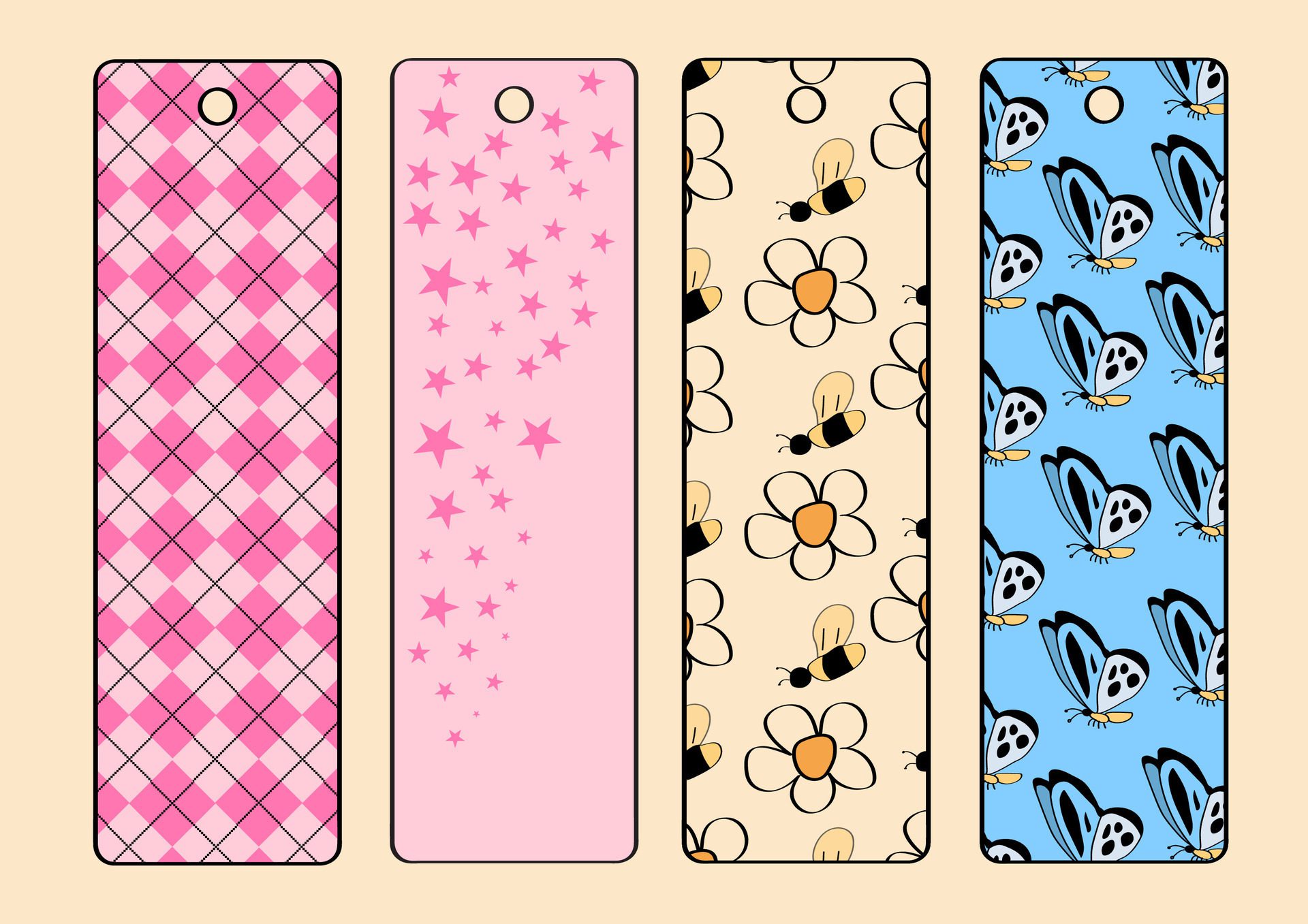 
									Cute spring patterns on bookmark templates collection. Free Vector