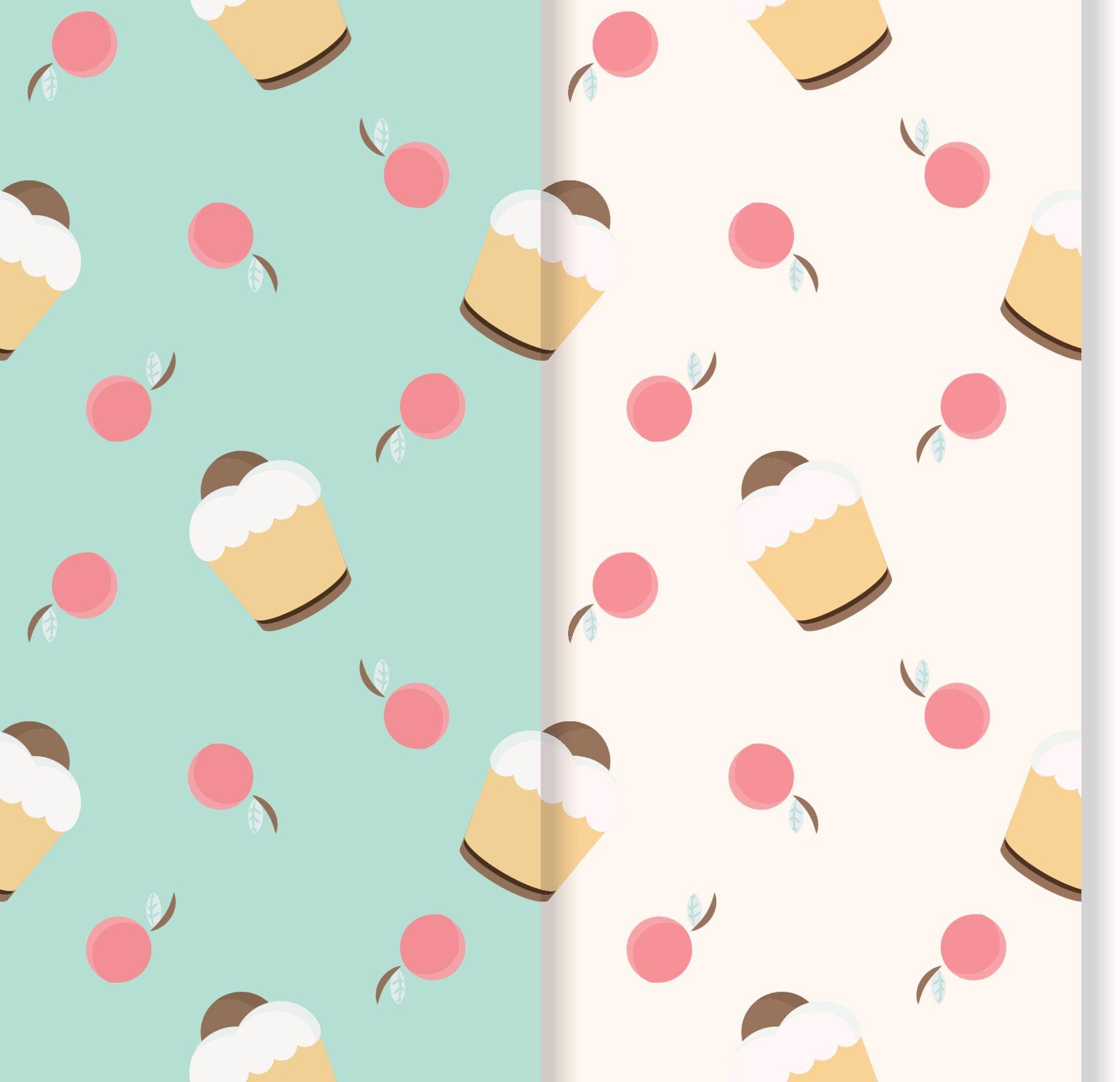 seamless pattern with cupcakes and red cherries Free Vector