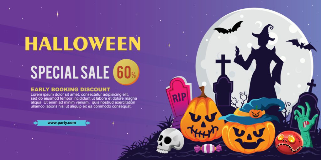 Halloween spooky cartoon illustration banner background Free Vector