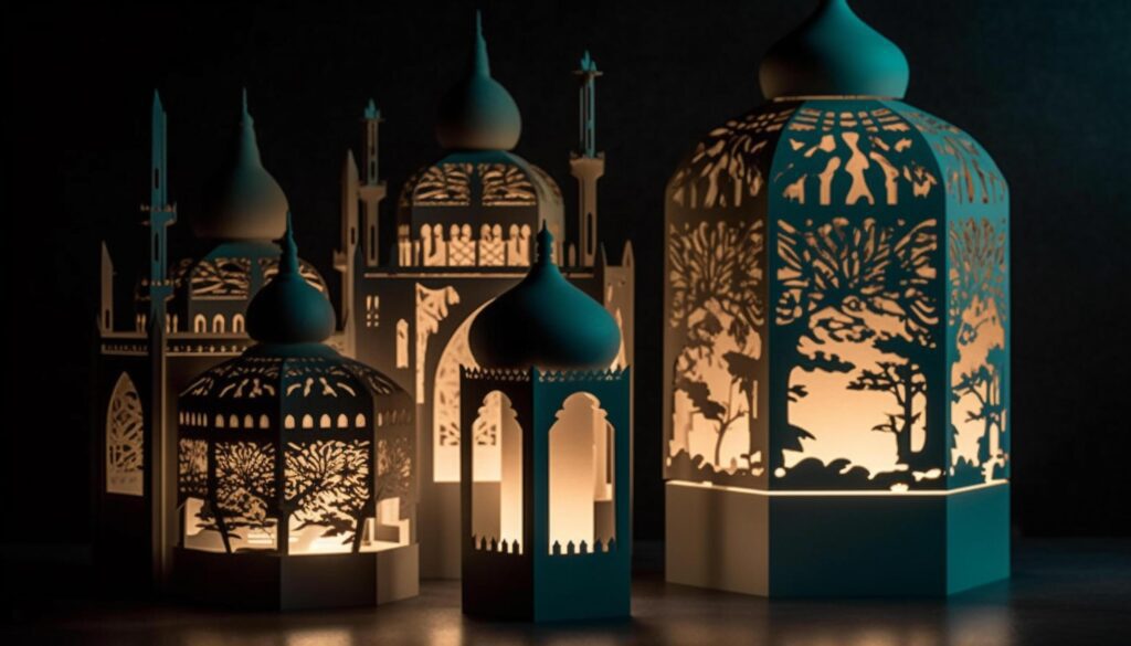 Ramadan celebration illuminated lanterns symbolize spirituality and indigenous culture generated by AI Stock Free