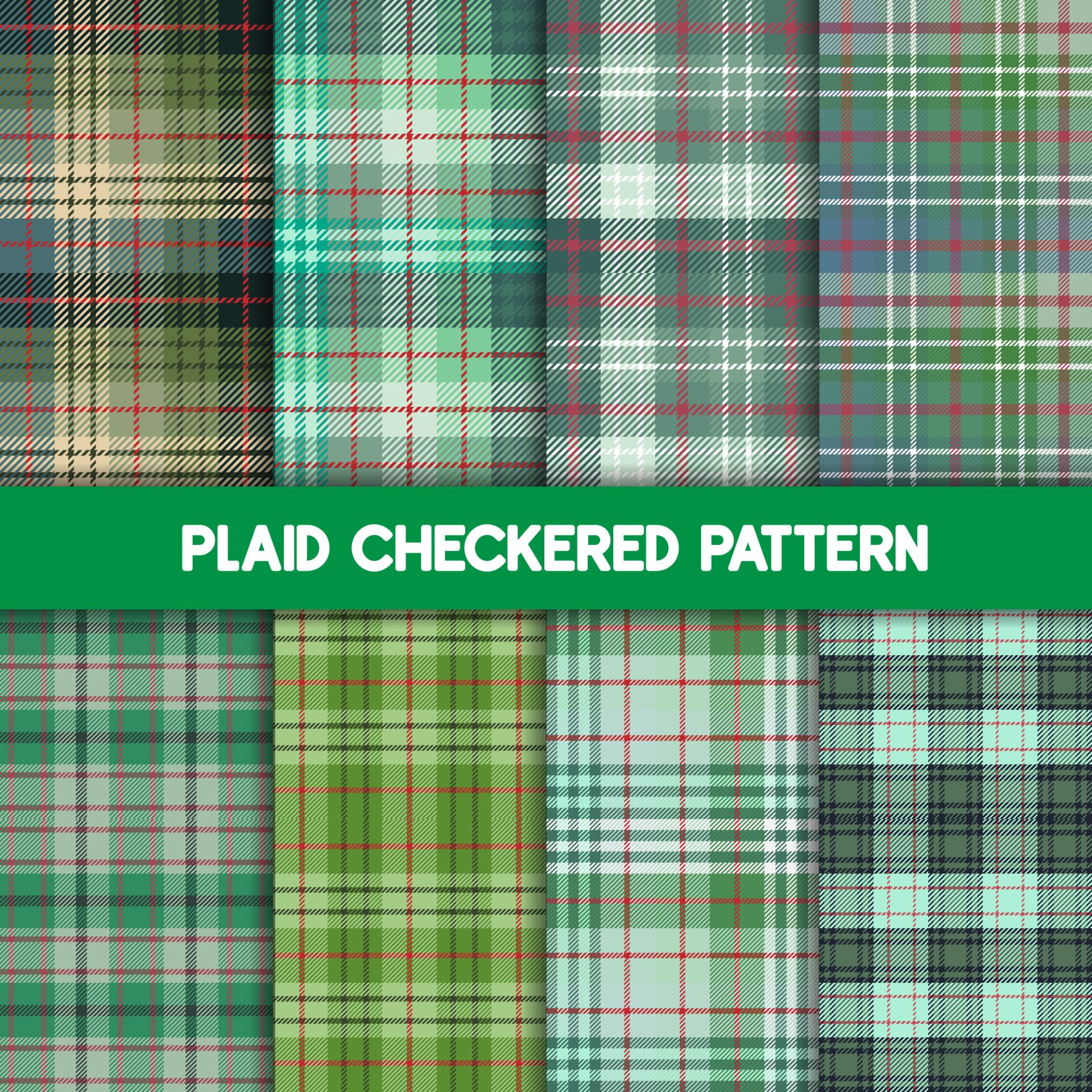 Plaid Checkered Fabric Pattern and seamless green collection. Free Vector