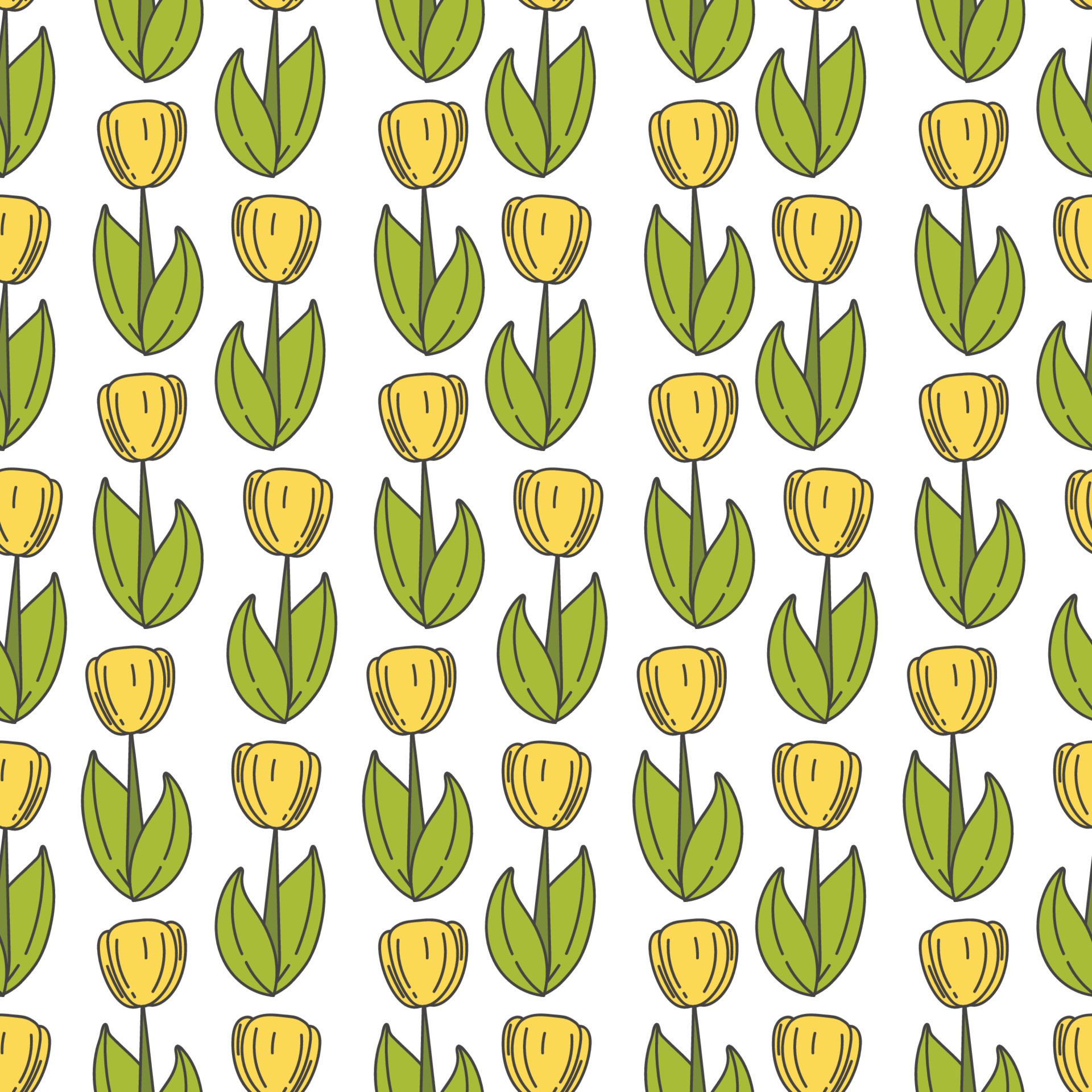 Seamless pattern with yellow tulips. Yellow flowers spring, easter seamless background. Hand drawn. Free Vector