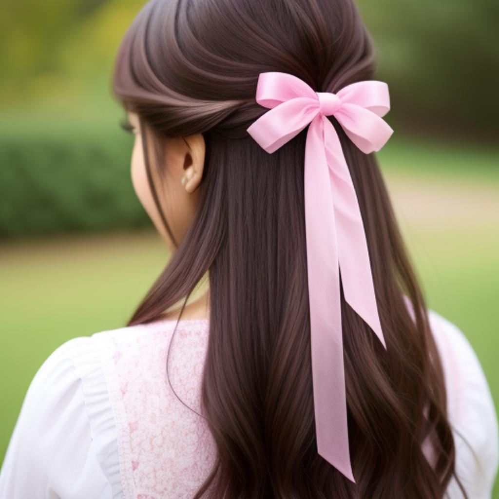 Pink ribbon on hair by @ai_generated