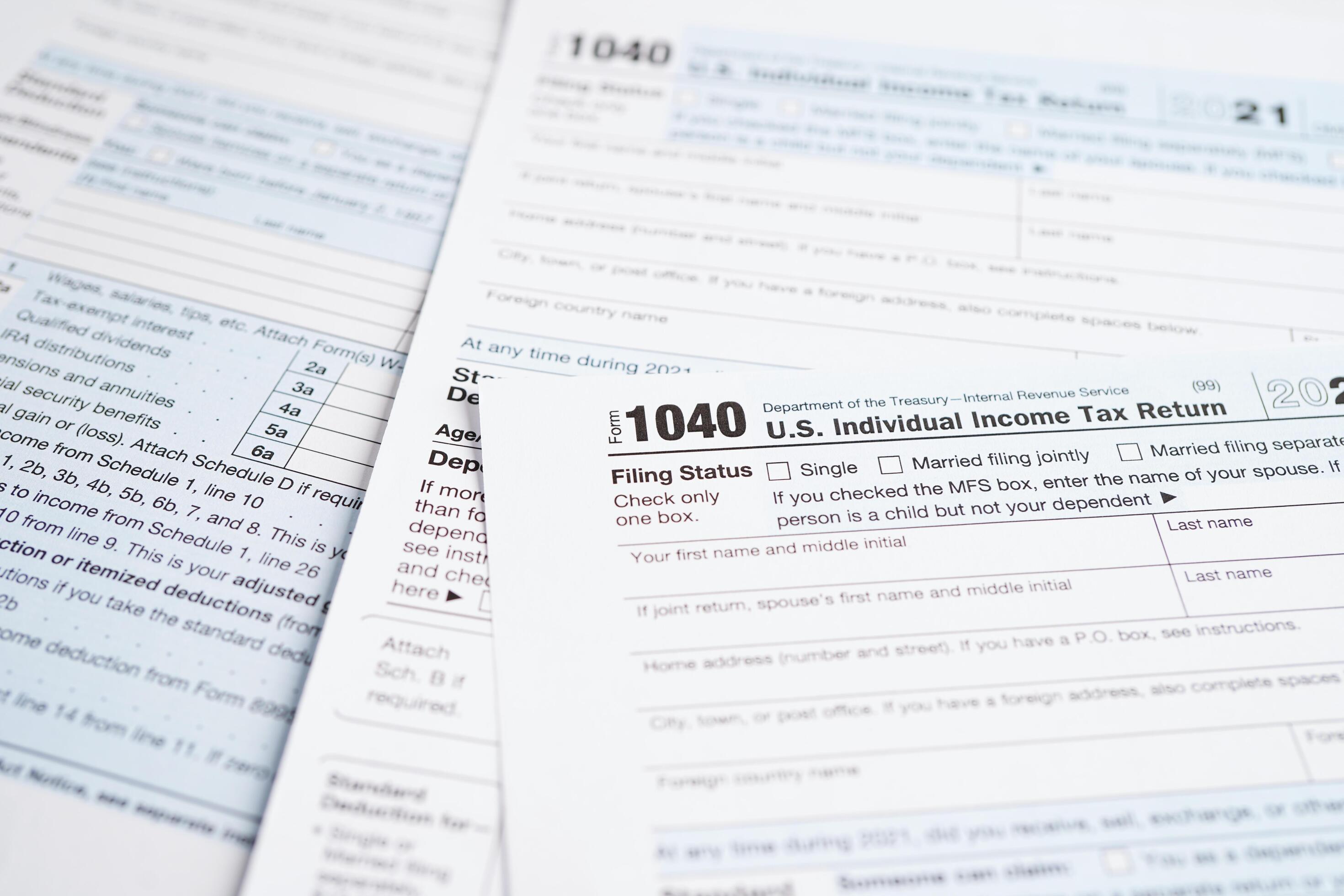 Tax form 1040 U.S. Individual Income Tax Return, business finance concept. Stock Free