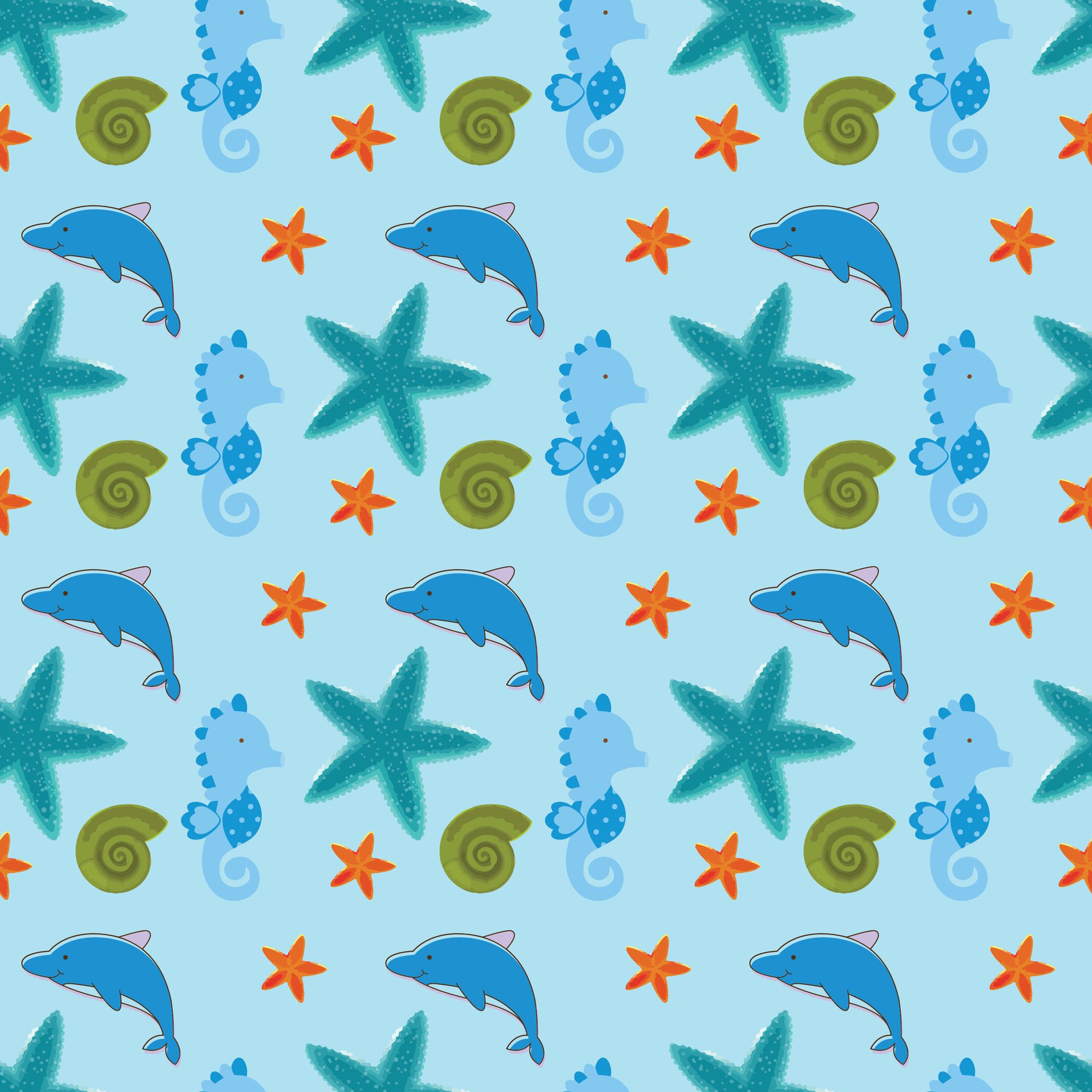 Happy Ocean Blues Seamless Pattern Design Free Vector