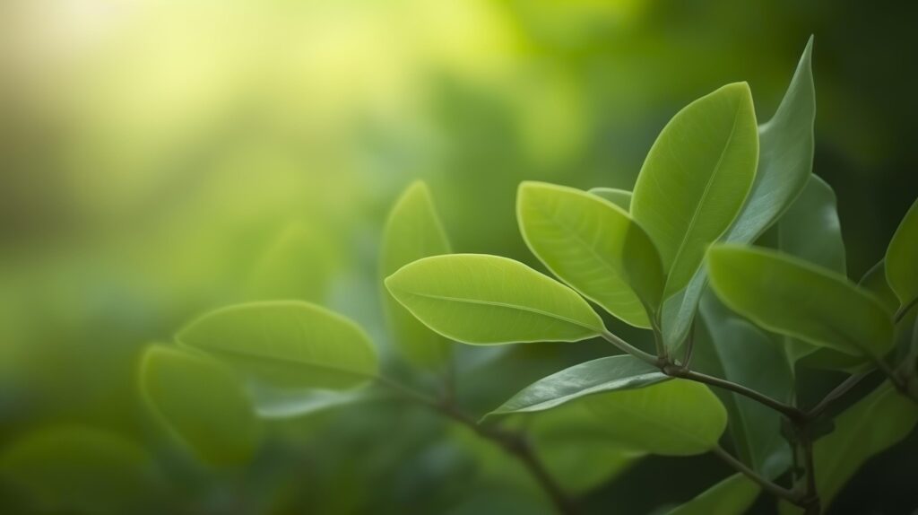 Close up beautiful view of nature green leaves on blurred greenery tree background, generat ai Stock Free