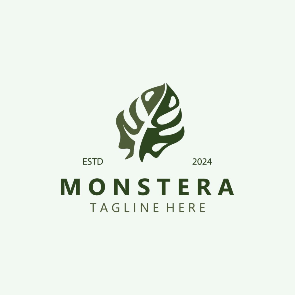 Monstera deliciosa leaf nature logo design, flat plant icon design illustration template Stock Free