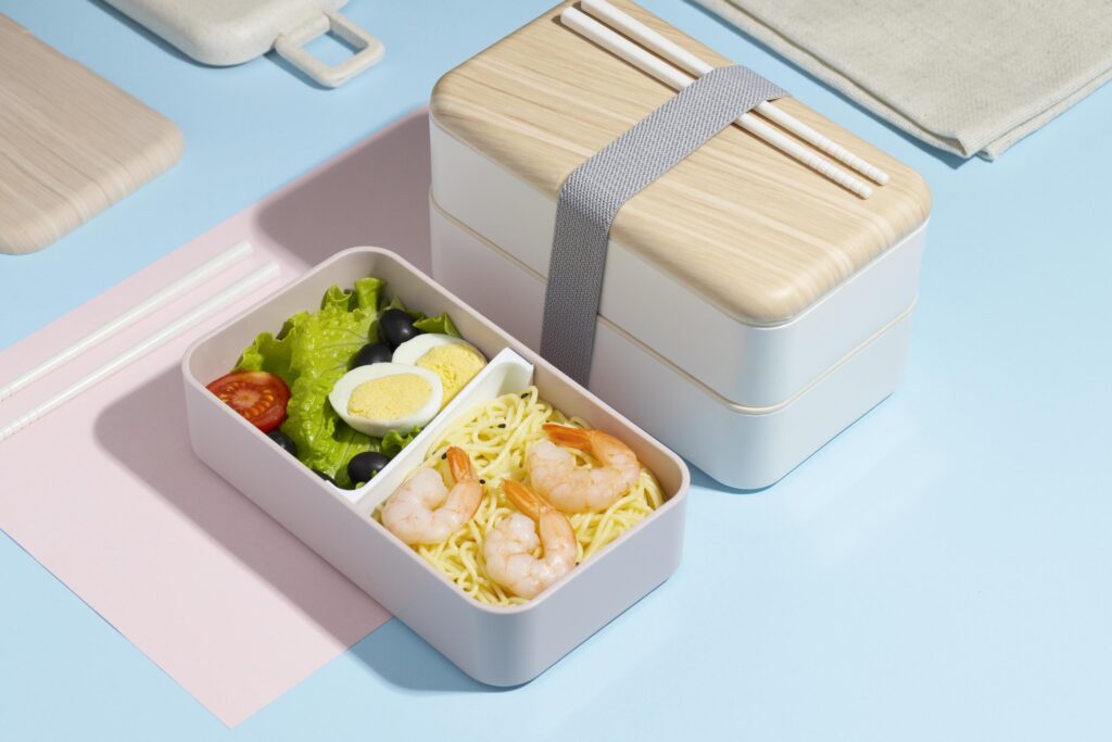 Top view composition food Japanese bento box Stock Free